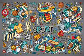 Doodle cartoon set of Sport designs