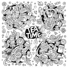 Tea time doodles hand drawn sketchy vector doodle designs