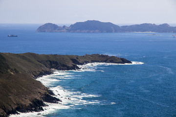 Fototapeta na wymiar Views of Cabo Home and the Cies Islands from Monte do Facho in Cangas, Galicia, Spain