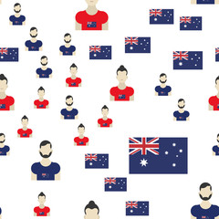 Fototapeta premium Australian seamless pattern with Flag and people. Flat vector illustration EPS 10