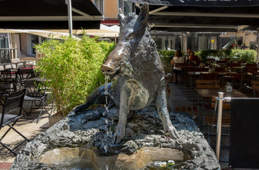 Fountain of the Sanglier (Wild Boar) in Aix-en-Provence. France