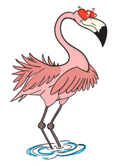 Cartoon image of flamingo in love. An artistic freehand picture.