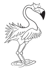 Cartoon image of flamingo in love. An artistic freehand picture.