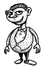 Cartoon image of grinning man. An artistic freehand picture.