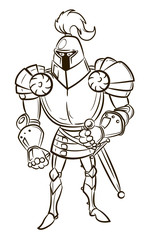 Cartoon image of medieval knight. An artistic freehand picture.