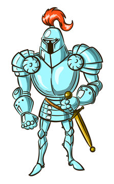 Cartoon image of medieval knight. An artistic freehand picture.