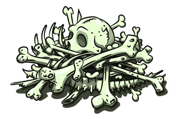 Cartoon image of pile of bones. An artistic freehand picture.