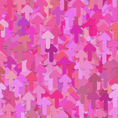Seamless random arrow pattern background - vector graphic design from rounded arrows in pink tones with shadow effect