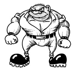 Cartoon image of tough man. An artistic freehand picture.