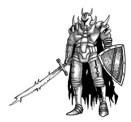 Fototapeta premium Cartoon image of warrior with sword. An artistic freehand picture.
