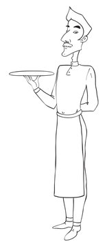 Cartoon image of waiter. An artistic freehand picture.