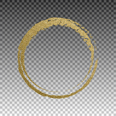 Round grunge golden frame on checkered background. Circle luxury vintage border, Label, logo design element. Hand drawn shape vector Illustration. Gold Brush abstract wave.