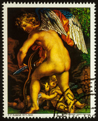 Painting Amur Cutting the Bow on postage stamp