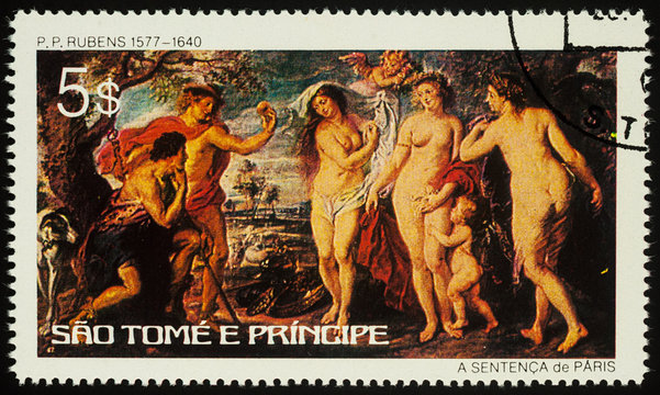 Painting The Judgment of Paris on postage stamp
