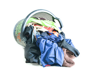 Clothes overflow basket on a white background