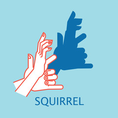 Fototapeta premium Shadow Theater. Hands gesture like Squirrel. Vector illustration of Shadow Hand Puppet.