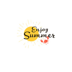 Summer card with hand drawn brush lettering. Summer background with calligraphic design elements, illustration. Summer holidays poster.