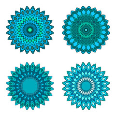 Floral emblems, round decorative ornaments isolated on white, bright colorful mandala patterns set, eastern, islamic, muslim, indian circular symbols collection.