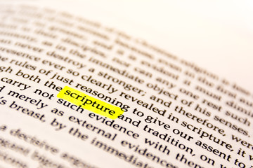 Fototapeta premium Book Highlighted Word Yellow Fluorescent Marker Paper Old Keyword Scripture