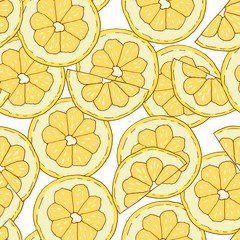 Hand drawn lemon pattern. Vintage style, white background