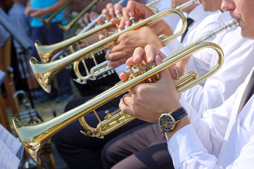 Obraz na płótnie Canvas Trumpets in street orchestra