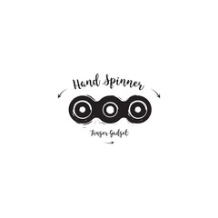 Spinner hand drawn lettering label. Modern brush calligraphy logo, emblems and icons, cards for spinner. orange element for design. Fidget toy.