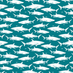Sharks. Hand drawn seamless pattern. Vector illustration
