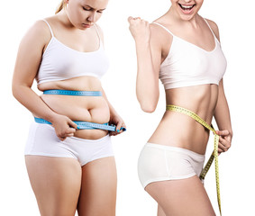 Woman's body before and after weight loss.