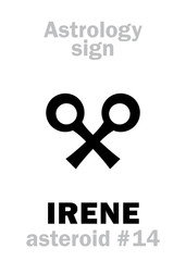 Astrology Alphabet: IRENE, asteroid #14. Hieroglyphics character sign (single symbol).
