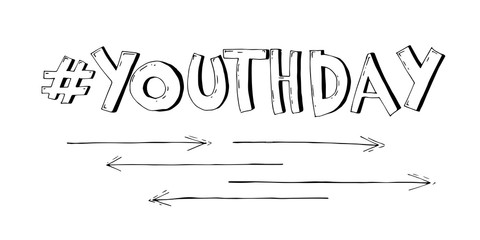 Obraz premium Stylish black and white vector text Youth Day on white background. Illustration in comic style.