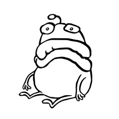 A sad alien sits alone. Bad mood. Vector illustration.