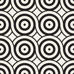 Vector seamless geometric pattern composed with circles and lines. Modern stylish rounded stripes texture. Repeating abstract background