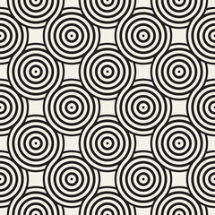 Vector seamless geometric pattern composed with circles and lines. Modern stylish rounded stripes texture. Repeating abstract background