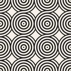Vector seamless geometric pattern composed with circles and lines. Modern stylish rounded stripes texture. Repeating abstract background