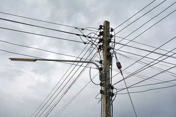 Electric pole and electric pole silhouette background
