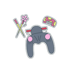 Hand drawn patch badge with Japan symbol - geisha headpiece. Sticker, pin and patch in cartoon 80s-90s comic style