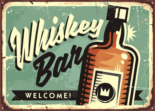 Welcome to the Whiskey bar, promotional retro sign layout design