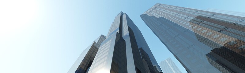 Obraz na płótnie Canvas Beautiful skyscrapers, view from below, 3d rendering 