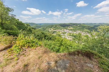 Fototapeta na wymiar Poupehan amidst a typical south Ardennes landscape, seen from the pulpit lookout