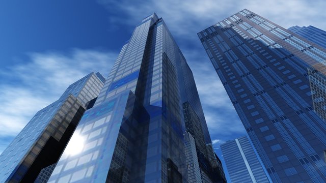 Beautiful skyscrapers, view from below, 3d rendering
