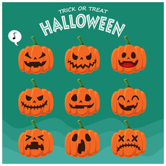 Vintage Halloween poster design with vector jack o lantern character. 