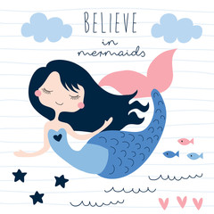 beautiful mermaid girl vector illustration