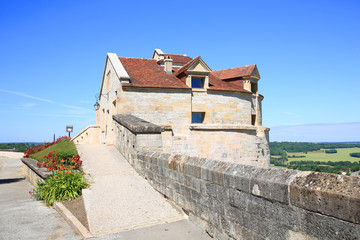 Fototapeta na wymiar The medieval fortification of the town Langres, Departement, Haute-Marne, France, a remodeled watch tower