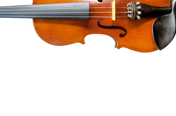 The violin on white background for isolated with clipping path, Close up of violin on white...