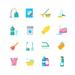 Cleaning home services and household tools isolated vector flat icons