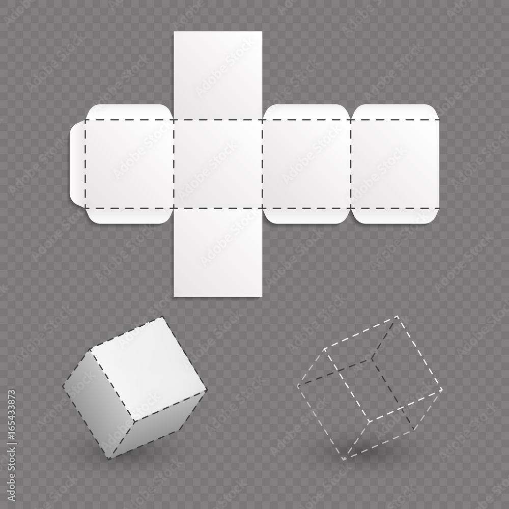 Poster work surface of box model, cube vector template