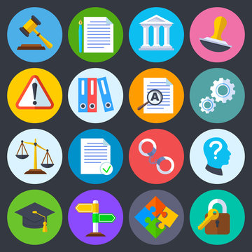 Business Regulation, Legal Compliance And Copyright Vector Flat Icons