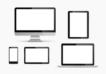 Set of monitor, tablet pc,smart phone and laptop. Vector illustration.