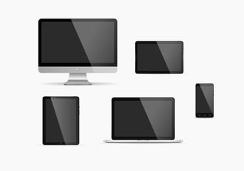 Set of monitor, tablet pc,smart phone and laptop. Vector illustration.