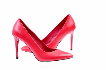 Red high heel shoes isolated on white background